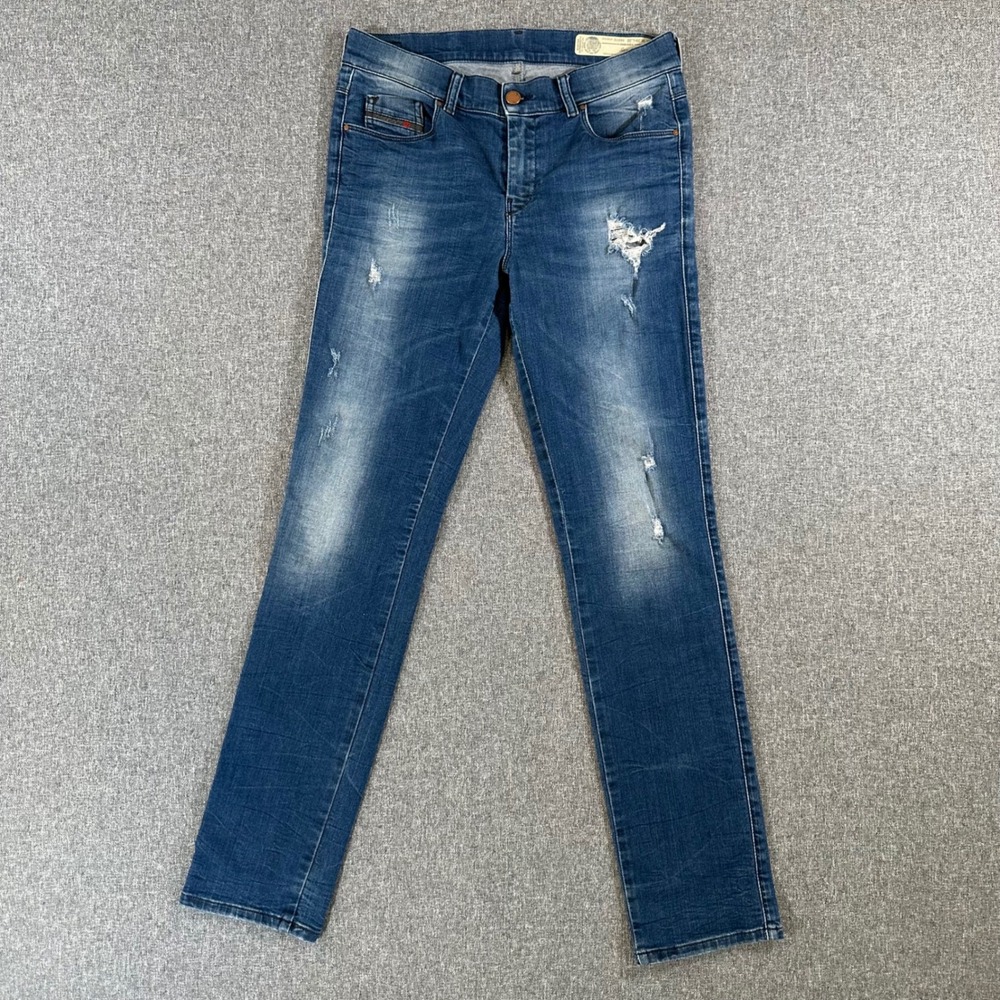 Diesel Jeans Womens 29 Sandy 0857C Blue Distressed Slim Straight Stretch Denim